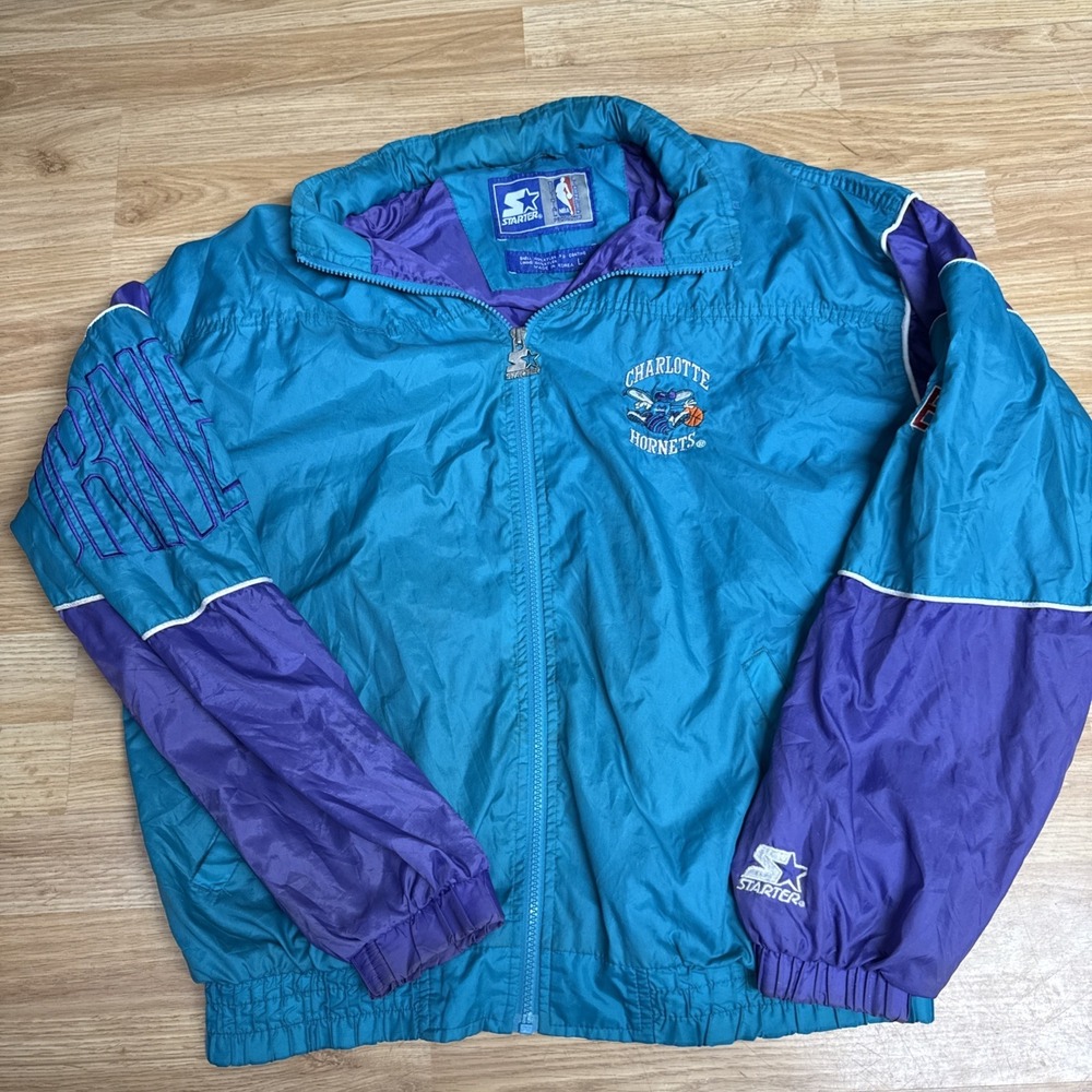 Vintage 90s Starter Charlotte Hornets Full Zip Windbreaker Men's Large